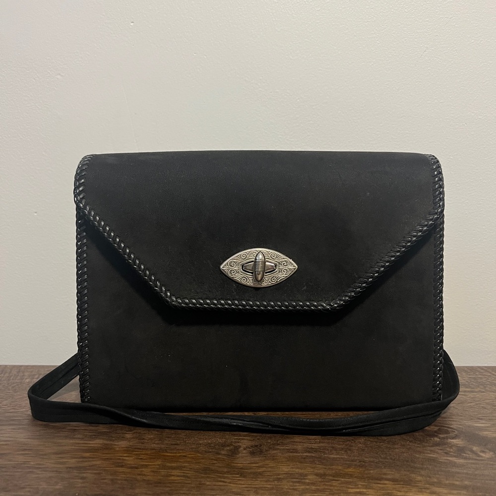VINTAGE 1930s BLACK SUEDE SHOULDER BAG